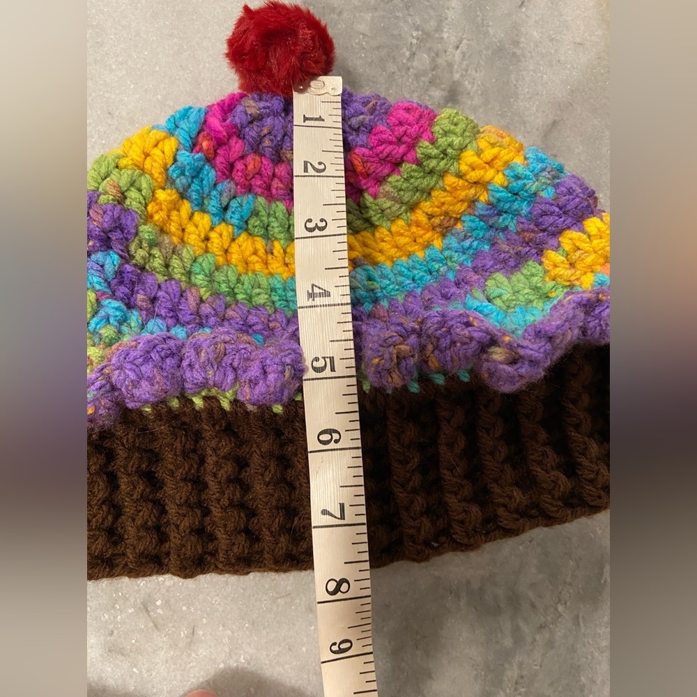 Handmade Crochet Rainbow Chocolate Cupcake Beanie Winter Hat Cozy Comfy Warm - Picture 5 of 5